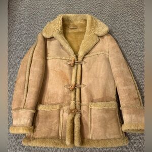 Vintage JJ Tan Sheepskin Shearling Coat made in Canada with Toggle Closures